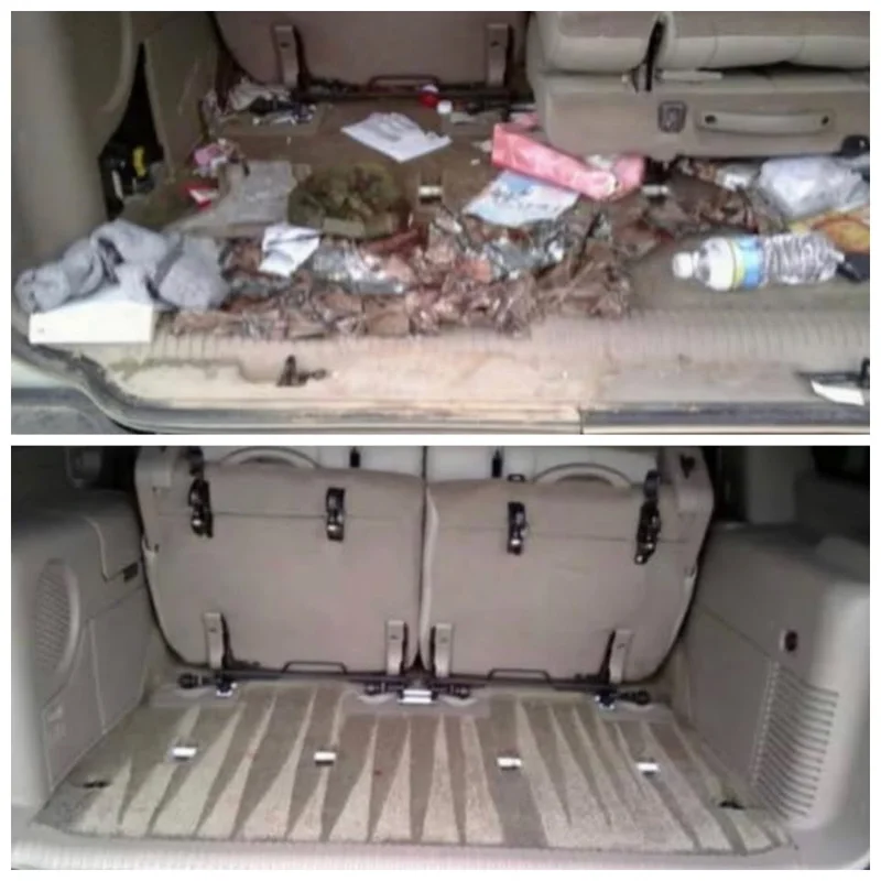 Pickup cargo area before and after cleaning