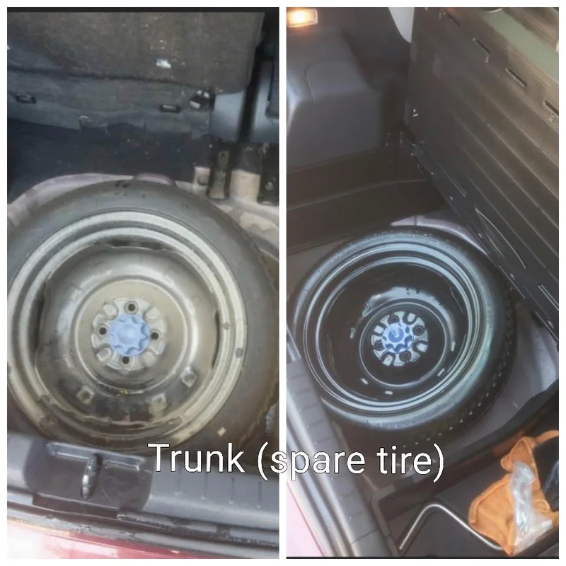 Spare tire well before and after cleaning